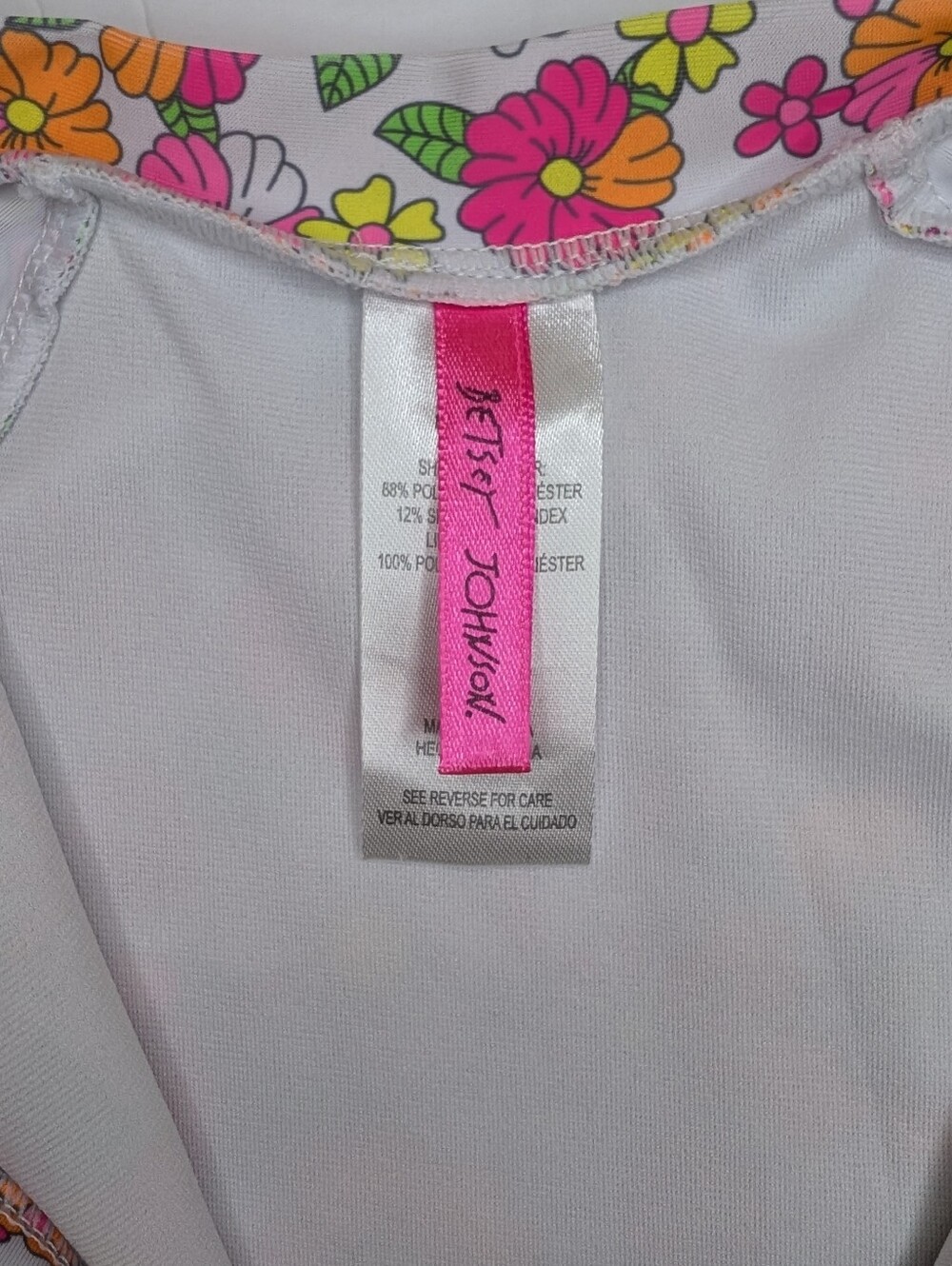 Betsey Johnson Neon Floral Zip Front Swimsuit Girls 6 - Picture 3 of 6